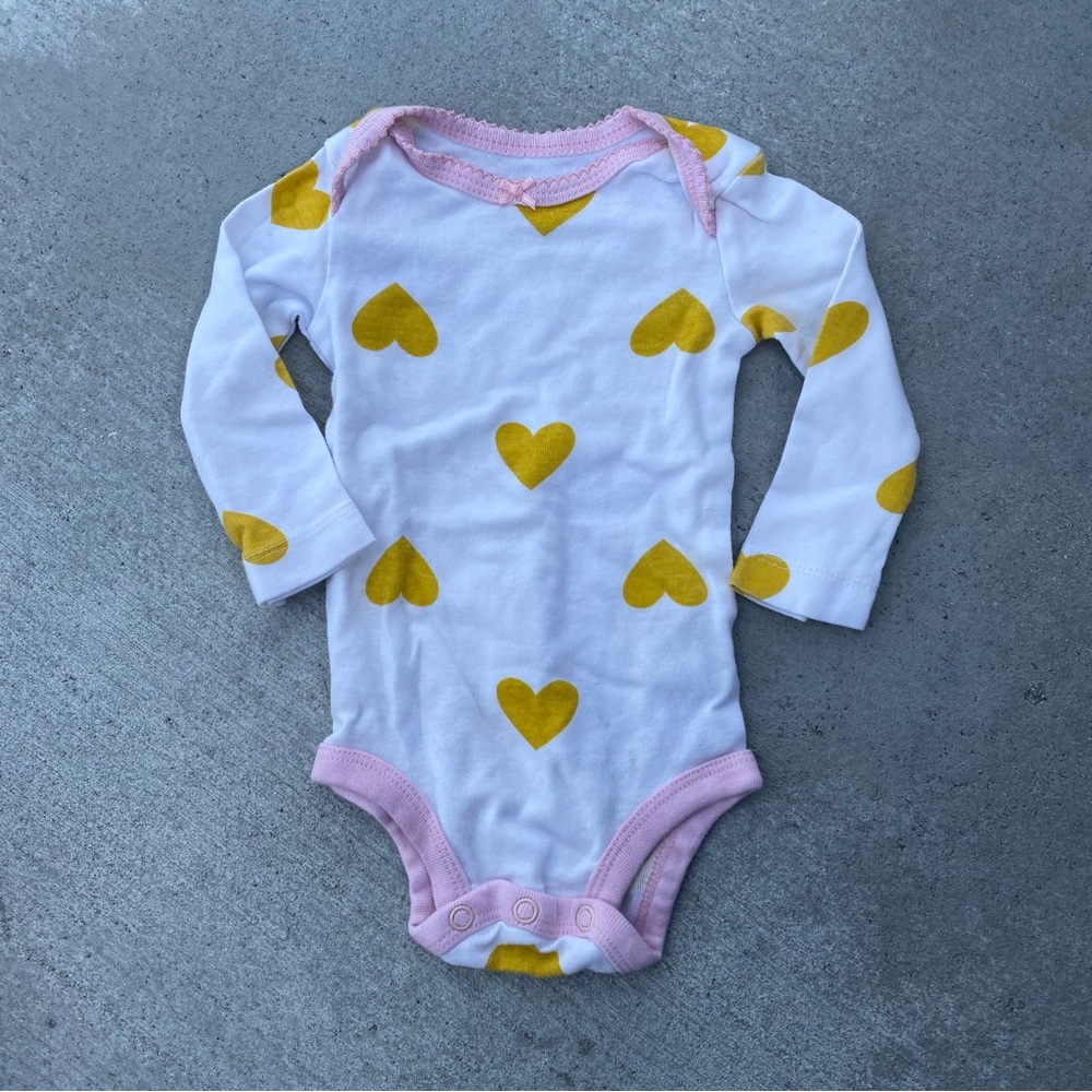Carter’s White Long Sleeve Onesie with Yellow Hearts